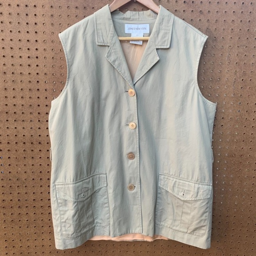 Tan Vest‎ Top Button Front Shirt Neutral Minimal Sleeveless Cotton Lagenlook 16
